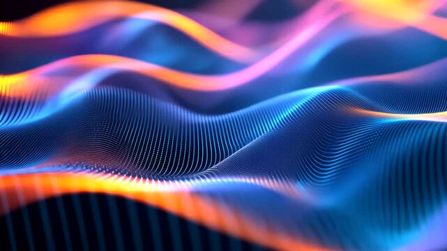 Abstract digital waves, glowing, dark background, tech design