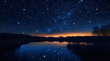 Fototapeta premium Differences Diversity Awareness, Starry Night Sky Reflected on Serene Lake with Constellations of Diverse Mythologies