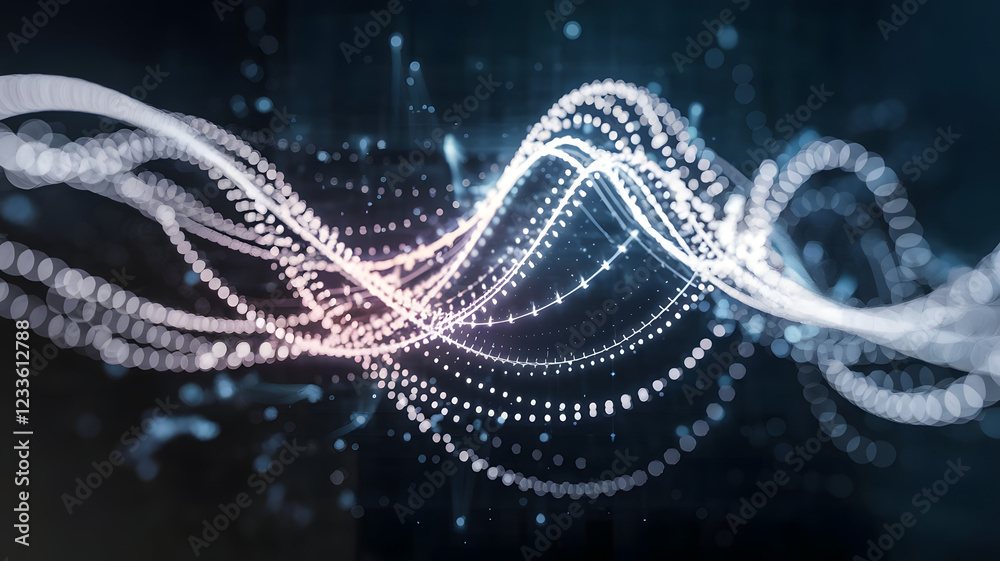 Poster abstract data flow: a mesmerizing digital rendering of interconnected glowing particles forming dyna