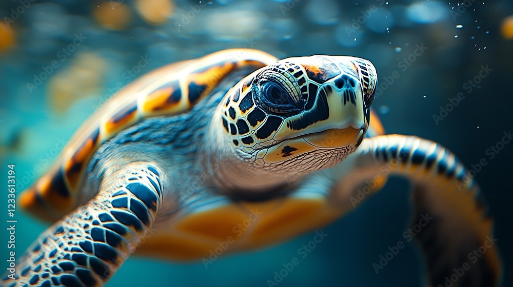 Poster Aquatic Portrait of a Sea Turtle Navigating Tranquil Ocean Waters : Generative AI