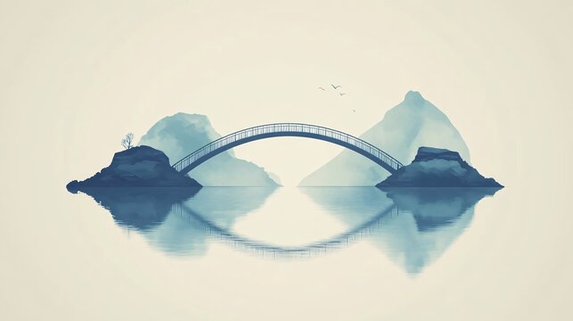 inspiring conceptual illustration of a bridge spanning diverse landscapes, conveying partnership, connectivity, and shared success with copy space