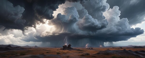 Rolling thunderstorm clouds with anvil-shaped bases , rocky, dramatic, cloudy