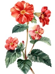 Fototapeta premium Watercolor Red Primrose Isolated on White Background. Beautiful Primrose Flower