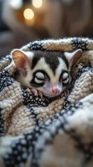 Naklejka premium Adorable Sugar Glider Snuggled in a Soft, Cozy Blanket for Ultimate Cuteness