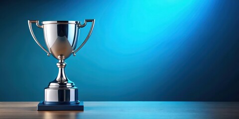 Silver Trophy on Blue Table, blue table, modern,  blue table, modern, sophisticated, prestige, excellence, shiny
