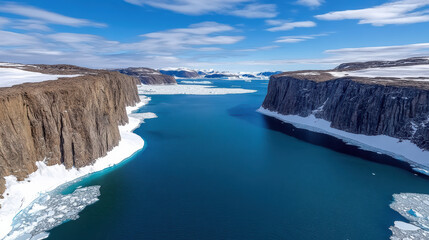 Fototapeta premium breathtaking aerial view of Greenland fjords and icy landscape