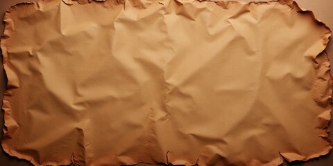 Aged, brown paper reveals its history through deep wrinkles and creases, capturing light on its rugged texture, as it's delicately cut in half to unveil a story etched in time