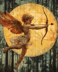 Ethereal Archer Silhouetted Against Crescent Moon in Magical Nighttime Forest Landscape