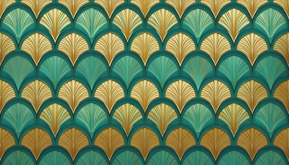 Stunning Art Deco Mosaic Wallpaper Pattern Turquoise Green and Gold Geometric Design Perfect for Contemporary Interiors and Digital Art