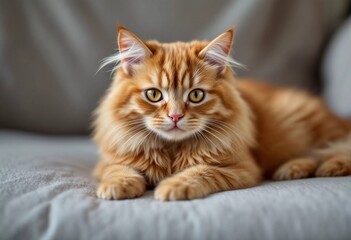 Adorable Ginger Cat Relaxing on a Cozy Sofa