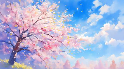 満開の桜と青空｜春の公園で舞い散る桜吹雪