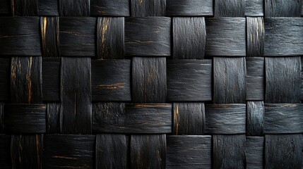 Black Wooden Weave Texture  Dark Interlaced Wood Background Pattern