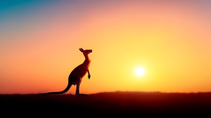 Silhouette of a kangaroo against a vibrant sunset, showcasing nature's beauty and tranquility