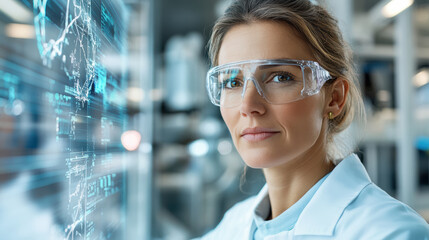 Innovative scientist analyzing data in high tech laboratory environment