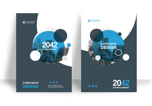 Business Report Cover Template &ndash; Blue and Black graphic elements Geometric Layout (A4)