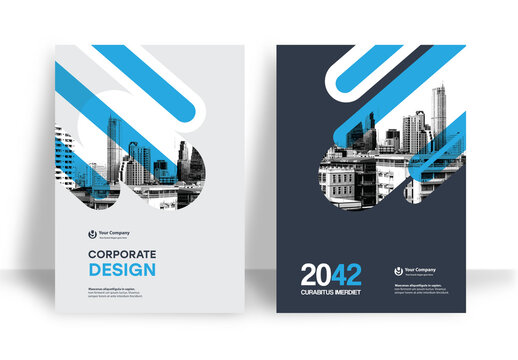 Business Report Cover Template &ndash; Blue and Black graphic elements Geometric Layout (A4)