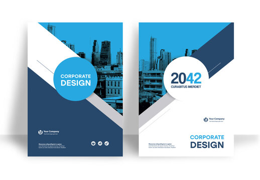 Business Report Cover Template &ndash; Blue and Black graphic elements Geometric Layout (A4)