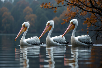 Graceful White Pelican Swimming in Calm Water