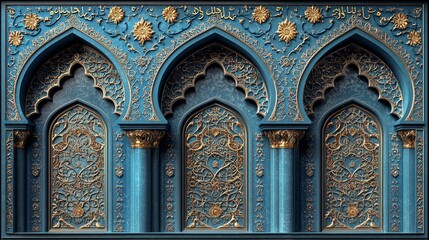 Obraz premium Ornate blue gold Islamic architecture arch detail