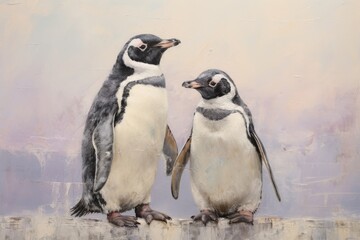 Fototapeta premium Close up on pale pastel tones penguins animal bird.