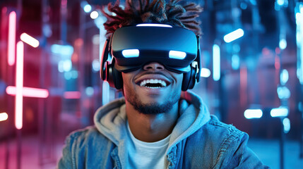 Immersed in virtual reality, gamer enjoys engaging experience