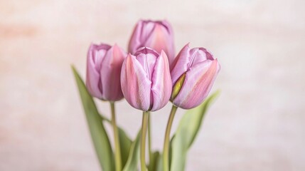Lovely Purple Tulips Bouquet  Spring Flowers  Pastel Background