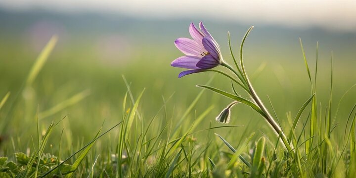 Purple flower shrA delicate lavender-colored floA delicate lavender-colored flower blooming in a field of green grass, purple flowers, floral