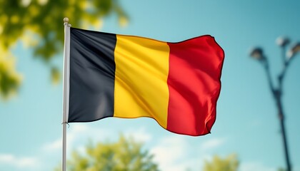 Belgian Flag Waving Outdoors on Sunny Day