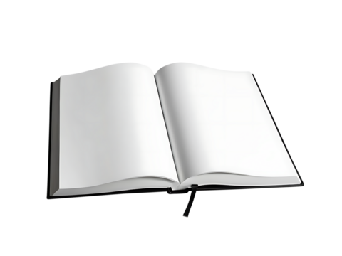 Blank Book Cover Mock-Up, Open book with blank pages, magazine, book or catalog, Blank notebook transparent background