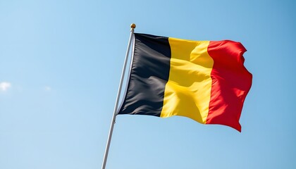 Belgian Flag Waving in Blue Sky National Symbol Image