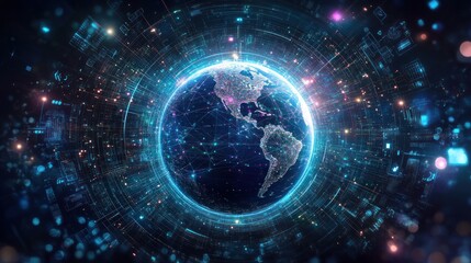 Fototapeta premium Digital representation of Earth surrounded by data connections