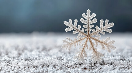 detailed snowflake resting on snowy surface, showcasing its unique structure