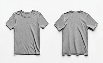 Grey t-shirt mockup, front and back views on white background.