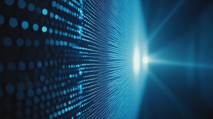 Fototapeta premium Abstract Digital Background with Glowing Dots and Waves in Blue Light for Modern Technology Themes