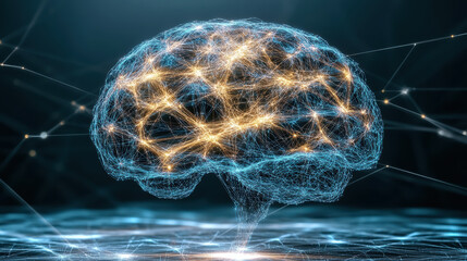 digital brain visualized with glowing neural connections, representing intelligence and