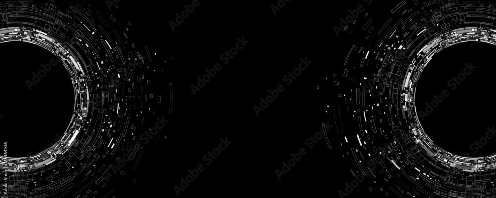 Poster big data visualization of swirling digital circles with web fragments. futuristic background. inform