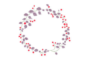 赤い実と紫の葉のコントラストがきいた円型
フレーム