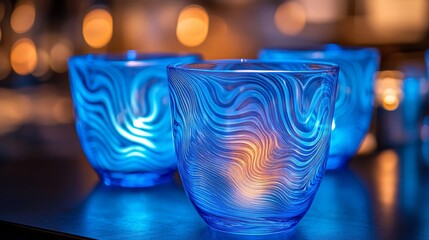 Blue Glass Candle Holders  Swirl Design  Tealight Holders  Home Decor  Cozy Atmosphere  Ro