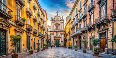 Fototapeta premium Ancient streets of Naples lined with Baroque buildings and narrow alleys, showcasing historic piazzas and picturesque architecture