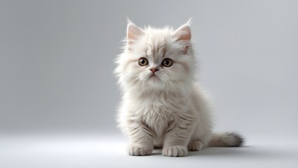 professional photograph of a realistic Persian kitten, showcasing its entire body, isolated against a pristine white background