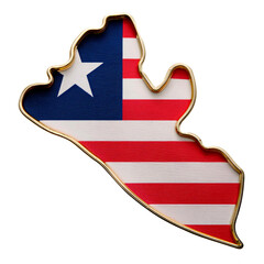 地図の形をしたリベリアの国旗のブローチ（Flags of the Liberia in the shape of a map brooch on white background）
