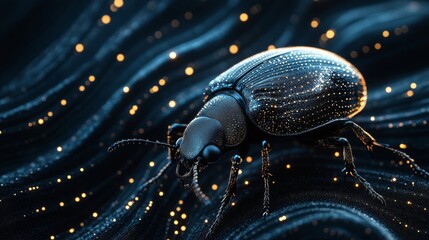 Sparkling Dark Beetle on Glowing Surface  Macro Insect Photography