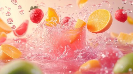 Fototapeta premium Refreshing Fruit Splash: A Vibrant Summer Drink Photography