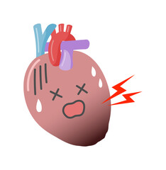 Obraz premium 心筋梗塞で心臓が壊死している心臓のかわいい顔入りイラスト