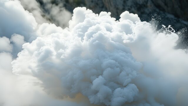 Dense white clouds create an atmospheric scene, evoking feelings of serenity and mystery  Ideal for concepts related to nature, weather, or tranquility