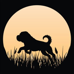 Naklejka premium Vintage Sunset Background Featuring Shar Pei Silhouette 