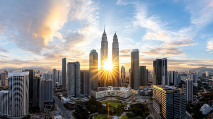 Fototapeta premium stunning view of Kuala Lumpur skyline sunrise, showcasing modern architecture and vibrant colors