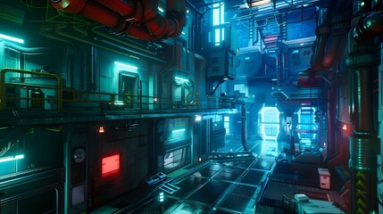Futuristic City Skyline with Neon Lights and Ultra Detailed Architecture