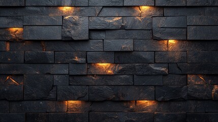 Dark Stone Brick Wall Texture Background  Illuminated  Night  Modern Design