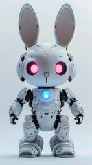 Futuristic Robotic Bunny Space Explorer with Glowing Eyes and Sleek Pastel Design